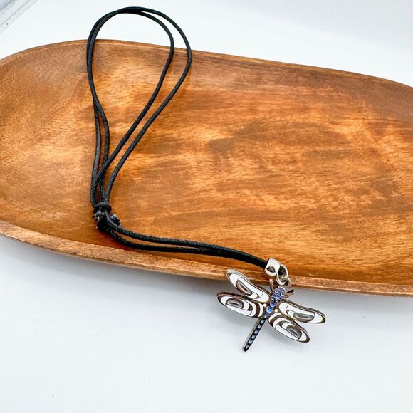 Signed A. Everson Dragonfly Pendant Canada Enamel Vintage Silver Tone Adjustable - Picture 8 of 11